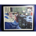 Framed Winter Town Painting on Canvas, 34 x 28 in.